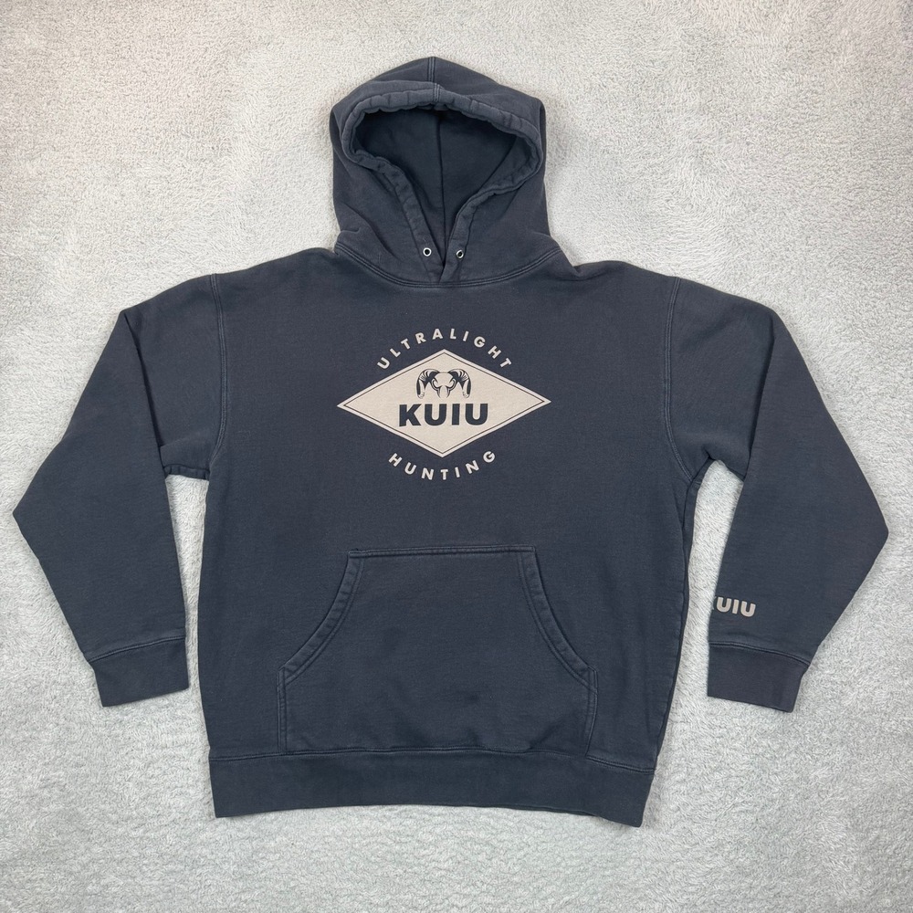 Kuiu Ultralight Hunting Hoodie Mens Large Charcoal Black Ram Logo Pullover
